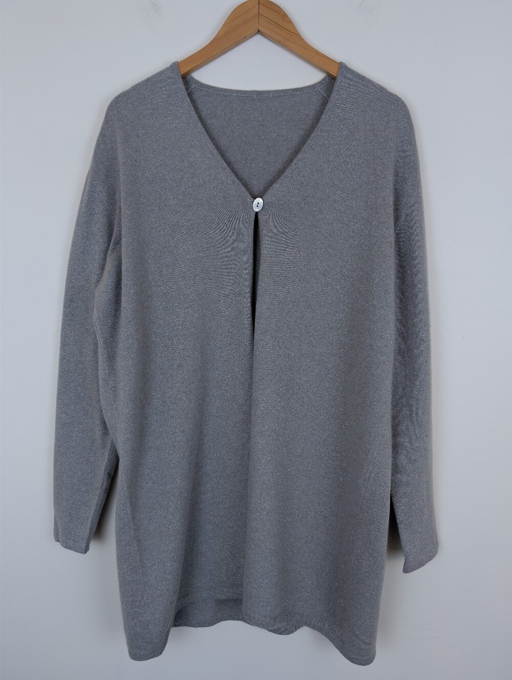 O'Connell's Scottish Cashmere & Lurex One-Button Long Sleeve Cardigan - Moondust